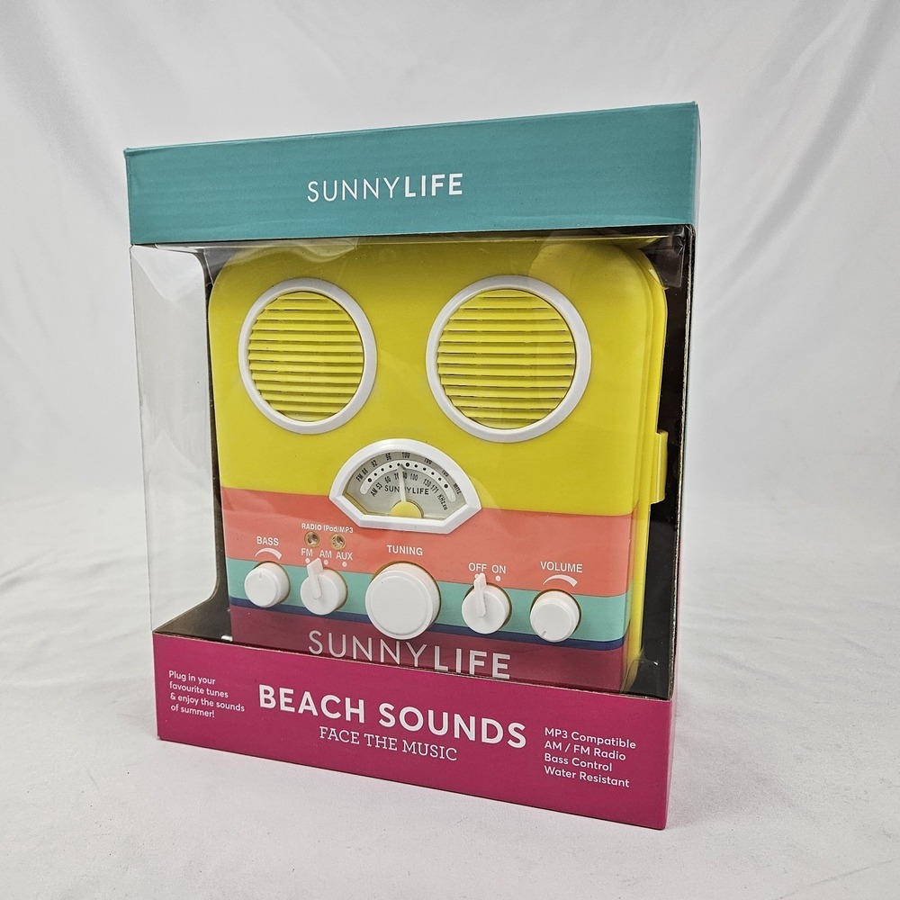 Sunnylife iPod/MP3 Speaker AM/FM Radio Tuner Bass 3.5mm Aux-In Jack NIB Beach